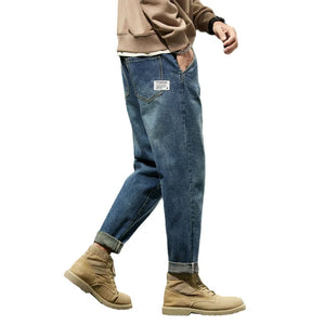 Baggy Jeans Men Harem Pants Loose Fit Wide Leg Vintage Clothes Casual Male Denim Trousers Streetwear Patched Pockets HipHop Kpop
