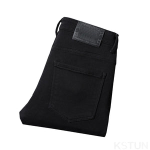 KSTUN Black Jeans For Men Slim Straight Regular Fitness Stretch Denim Pants Casaul Men's Trousers Mens Clothting High Quality 