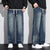 Wide Leg Jeans Men Baggy Pants Loose Fit Dark Blue Denim Pants Elastic Waist Fashion Size Streetwear Jeans Men's Trousers 