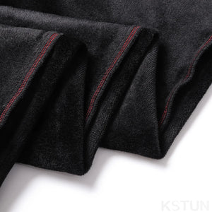 KSTUN Men Jeans With Fleece Stretch Black Warm Denim Pants Slim Straight Thicken Men's Trousers 2024 Winter New Mens Clothing 