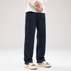 KSTUN Dark Blue Jeans Men Baggy Pants Wide Leg Straight Loose Fit Denim Pants Streetwear Men’s Clothing Trousers Solid Cowboys 