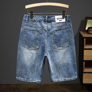 Men's Summer Shorts Jeans Men Denim Shorts Slim Straight Blue 2024 Summer Knee Length Pants Casual Streetwear Men's Clothing 