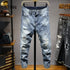 Hip Hop Jeans For Men Light Blue Ankle Length Pants Hollow Out Frayed Distressed Summer Jeans Men's Cropped Pants