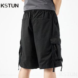 2024 Men Summer Shorts Pants Black Cargo Shorts Wide Leg Loose Fit 100% Cotton Fashion Striped Desinger Overalls New Kpop 