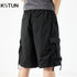 2024 Men Summer Shorts Pants Black Cargo Shorts Wide Leg Loose Fit  Fashion Striped Desinger Overalls New Kpop