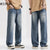 Wide Leg Jeans Men Baggy Pants Summer Straight Cut Loose Fit Blue Male Denim Pants Streetwear Men's Clothes Fashion Size Striped 