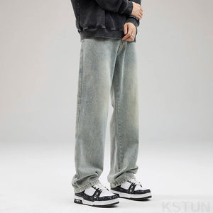 KSTUN Mens Baggy Jeans Wide Leg Pants Light Blue Loose Fit Men's Trousers Casual 2024 New Kpop Male Denim Clothing Streetwear 