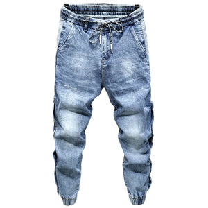 Oversize Jeans Men Harem Pants Wide Leg Loose Fit Tapered Jeans Male Joggers Hip Hop Streetwear Elastic Waist Trousers For Men 