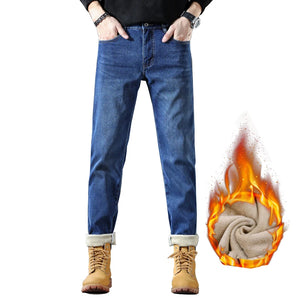 KSTUN Warm Jeans For Men Thicken Fleece