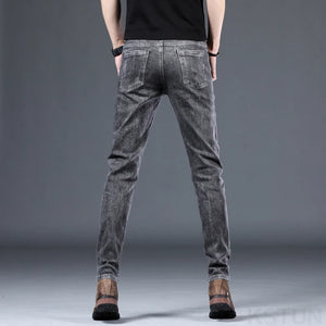 Mens Jeans Skinny Fitness Gray Blue Black Stretch Fashion Desinger Trendy Pencil Pants Denim Trousers Cowboys Men's Clothing 