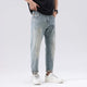 2024 Summer Ripped Jeans For Men Stretch Distressed Male Denim Pants Men's Cropped Pants Light Blue Harem Jeans Hip Hop Patched 