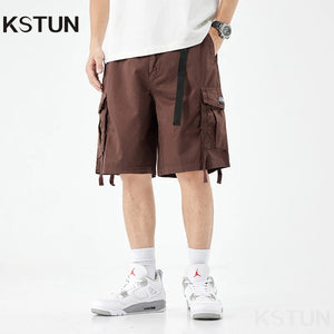 New Men's Casual Cargo Shorts Man Overalls Beach Sports Outdoor High Street Fashion Male Short Pants Loose Fit Elastic Waist 