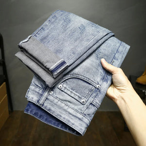 Wide Man Jeans Baggy Pants Loose Fit Original Taper Jeans Men Harem Pants Light Blue Distressed Hip Hop  Men's Cropped Jeans 