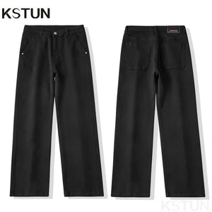 KSTUN Wide Leg Men Jeans Black Stretch Baggy Pants Loose Fit Casaul Men's Trousers Straight 2024 New Kpop Large Size 40 Cowboys 