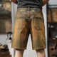 2024 Summer Denim Shorts Jeans Men Loose Fit Hip Hop Men's Shorts Baggy Jeans Distressed Hollow Out Retro Yellow Frayed Wide Leg 