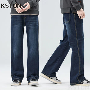 Dark Blue Jeans Men Baggy Pants Straight Loose Wide Leg Denim Cowboys Stretch Men's Trousers Clothing 2024 New Trendy Streetwear 