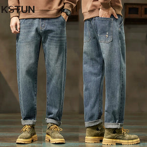 KSTUN Blue Jeans Men Harem Pants Loose Fit Denim Pants Casual Streetwear Men's Clothing Trousers Fashion Pockets Designer Hombre 