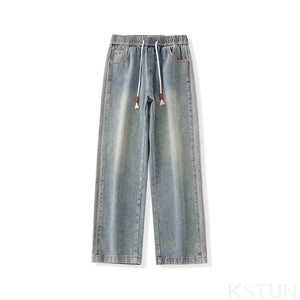 KSTUN Wide Leg Pants Men Baggy Jeans Loose Straight Elastic Waist Side Stripes Mens Desinger Clothing Denim Trousers Streetwear 