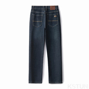 KSTUN Dark Blue Jeans Men Business Casual Denim Pants Straight Cut Classic Jeans Man Full Length Trousers Men's Clothing Autumn 