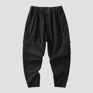 Men Cargo Pants Drawstring Elastic Waist Loose Jogger Casual Pant Harem Sweatpants Ankle