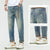 Harem Jeans Men Loose Fit 100% Cotton Men's Cropped Pants Ankle Length Retro Blue Fashion Sashes Designer Tapered High Quality 