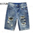 Ripped Jeans Men Denim Shorts Hip Hop Slim Straight Blue Hollow Out Moto & Biker Jeans Knee Length Pants 2024 Summer Shorts Boys 