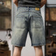 Men's Summer Shorts Jeans Men Denim Shorts Ripped Hip Hop Baggy Pants Knee Length Frayed Light Blue Loose Fit Wide Leg Jeans 