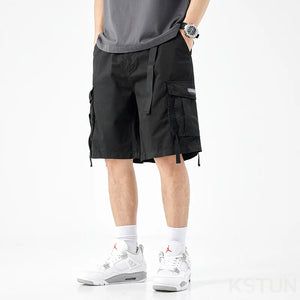 KSTUN Summer Short Pants Men 2024 Cargo Shorts Wide Leg Loose Fit 100% Cotton Overalls Outdoors Men's Casual Shorts New Kpop 