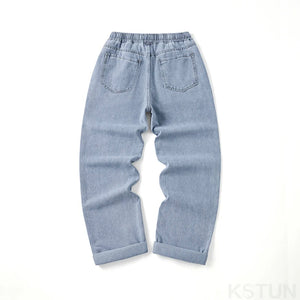 KSTUN Baggy Jeans Men Loose Fit Wide Leg Pants Casual Elastic Waist Boys Denim Pants Light Blue Men's Clothing pantalones hombre 