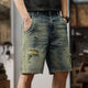 Moto & Biker Jeans For Men Denim Shorts 2024 Summer Shorts Loose Fit Hip Hop Ripped Jeans Distressed Hollow Out Knee Length Pant 