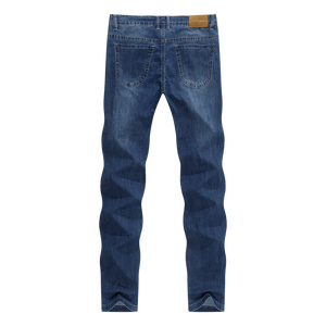 Mens Jeans Brand 2024 Summer Regular Fit Lightweight Stretch Solid Blue Classic Straight Men Pants Trousers Full Length Jeans 