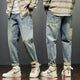 KSTUN Jeans Men Loose Fit Retro Blue 2024 Spring Wide Leg Pants Denim Trousers Korean Style Fashion Side Pocket Male Baggy Pants 