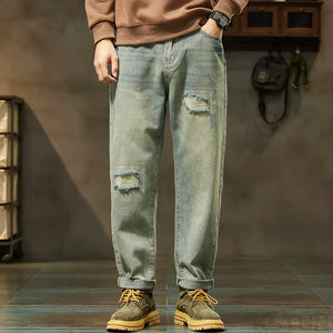 Mens Vintage Jeans Hip Hop Harem Pants 90s Loose Fit Baggy Pants Patched Distressed Clothes Ripped Motocycle Jeans Men Trousers 