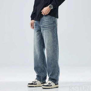 2024 Autumn Loose Jeans Men Baggy Pants Wide Leg Straight Men's Trousers Light Blue Fashion Pockets Deisnger Clothing Streetwear 