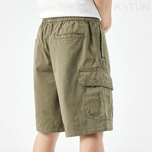 Baggy Shorts  Men Summer Short Pants Green Casual Cargo Shorts Wide Leg Loose Fit Elastic Waist Overalls 100% Cotton New Kpop 