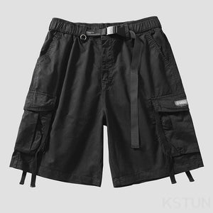 2024 Men Summer Shorts Pants Black Cargo Shorts Wide Leg Loose Fit 100% Cotton Fashion Striped Desinger Overalls New Kpop 