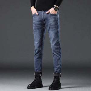 Men's Winter Jeans Warmer Thicken Jeans With Fleece Casual Denim Pants Blue Slim Skinny Trousers For Men Cowboys Mens Clothing 