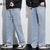 Wide Leg Jeans Men Baggy Pants Loose Fit Straight Cut Retro Blue Drawstring Fasshion Pockets Vintage Men's Trousers Streetwear 