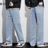 Wide Leg Jeans Men Baggy Pants Loose Fit Straight Cut Retro Blue Drawstring Fasshion Pockets Vintage Men's Trousers Streetwear