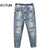 Wide Man Jeans Baggy Pants Loose Fit Original Taper Jeans Men Harem Pants Light Blue Distressed Hip Hop  Men's Cropped Jeans 