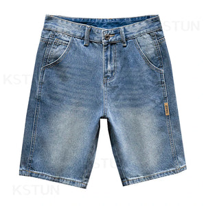 2024 Summer Denim Shorts Jeans Slim Straight Blue Streetwear Men's Shorts Knee Length Pants Casual Side Striped Cowboys Hombre 