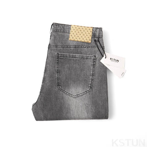 KSTUN Gray Jeans Men Stretch Slim Straight Regular Fit Casual Pants Summer Denim Trousers Men's Clothing Man Jeans Fashion Brand 