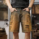 2024 Summer Denim Shorts Jeans Men Loose Fit Hip Hop Men's Shorts Baggy Jeans Distressed Hollow Out Retro Yellow Frayed Wide Leg 