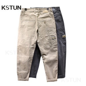 Men Harem Pants Loose Fit Stretch Casual Pants Khaki Patchwork Men's Clothing Full Length Trousers Side Pockets Designer Kpop 