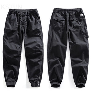 Black Casual Harem Pants For Men Cargo Pants Pleated Man Jogger Pants Striped Elastic Waist Sweatpants Bottom Zipper Desinger 