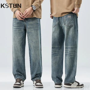 Mens Baggy Jeans Wide Leg Pants Straight Loose Men Trousers Streetwear 2024 Spring and Autumn Men's Clothing Fashion Pockets 