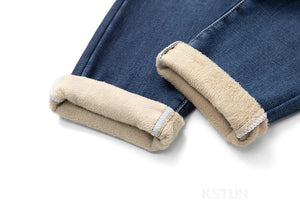 KSTUN 2024 Men Warm Jeans Thicken Fleece