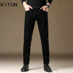 KSTUN Black Jeans For Men Slim Straight Regular Fitness Stretch Denim Pants Casaul Men's Trousers Mens Clothting High Quality 