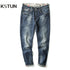 Fashion Brand Men Jeans Straight Spring and Autumn 2024 Retro Blue Printed Pockets Jeans Men High Quality Trousers Oversized 40