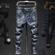 Biker Jeans Men Dark Blue Stretch Slim Fit Ripped Distressed Streetwear Denim Pants Casual Retro Man Trousers Hiphop Jean Homme 